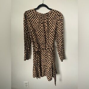 Who What Wear Black and Tan Polka Dot Long Sleeve Dress
